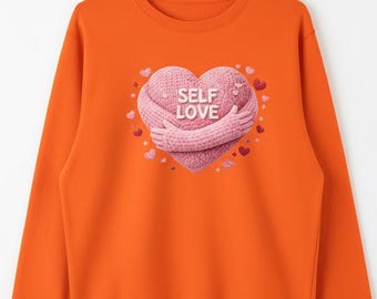 Self Love Faux Yarn Heart PNG, Crochet Style Pink Heart Design, Self Care Valentine Sweatshirt Graphic, Valentine Digital Download