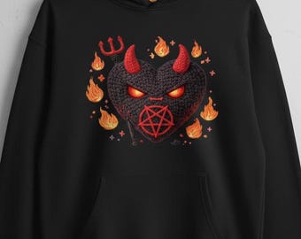 Devil Heart PNG, Crochet Style Gothic Valentine Graphic (Digital Download)