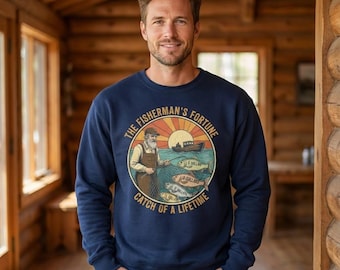 Vintage Fisherman Sweatshirt Design, Retro Fishing Graphic (Digital Download)
