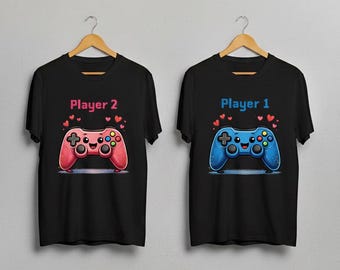 Gamer Couple Shirt PNG, Player 1, Player 2, Valentine, Gaming (Digital Download)