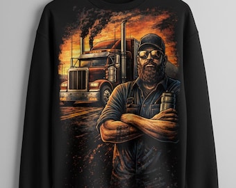 Trucker Art Graphic, American Trucker Sweatshirt Design (PNG)