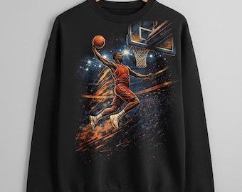 Basketball Dunk Shirt PNG, NBA Style Basketball Art, Slam Dunk Action Graphic, Basketball Sweatshirt Design