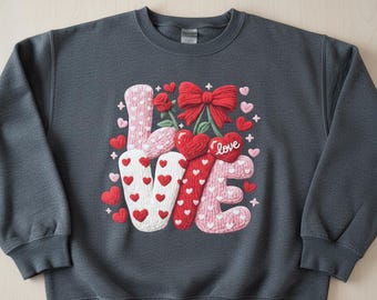 Valentine LOVE Sweatshirt Design PNG, Heart Knit Style (Digital Download)