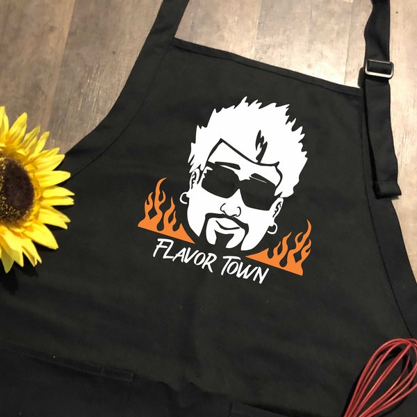 GUY FIERI Apron - Flavor Town - Gift - ggg ddd - Flame - Fire - Orange - costume -halloween