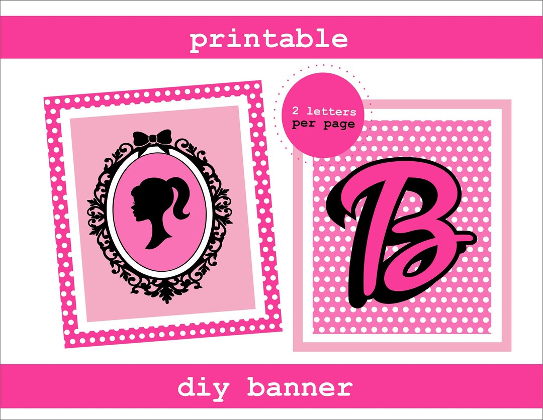 DIY BARBIE Banner Digital Printable File Pink Girl Doll - Etsy Ireland