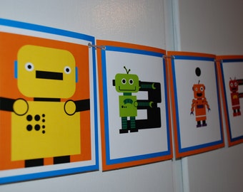 ROBOT Birthday Banner - blue and orange