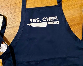 YES CHEF Apron - The Bear Inspired - Costume - Heat Vinyl - Navy Apron - Cook - Knife