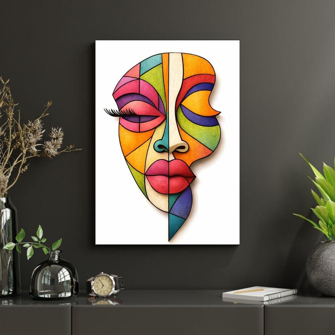 Abstract Face Wall Art, Cubist Portrait Art Print, Modern Colorful ...