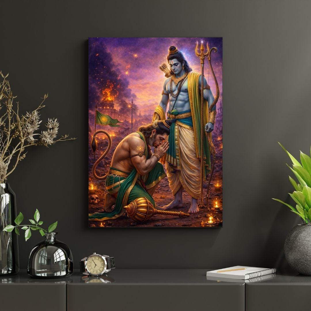Lord Rama Blessing Hanuman Wall Art Canvas Print | Ram Bhakt Hanuman ...
