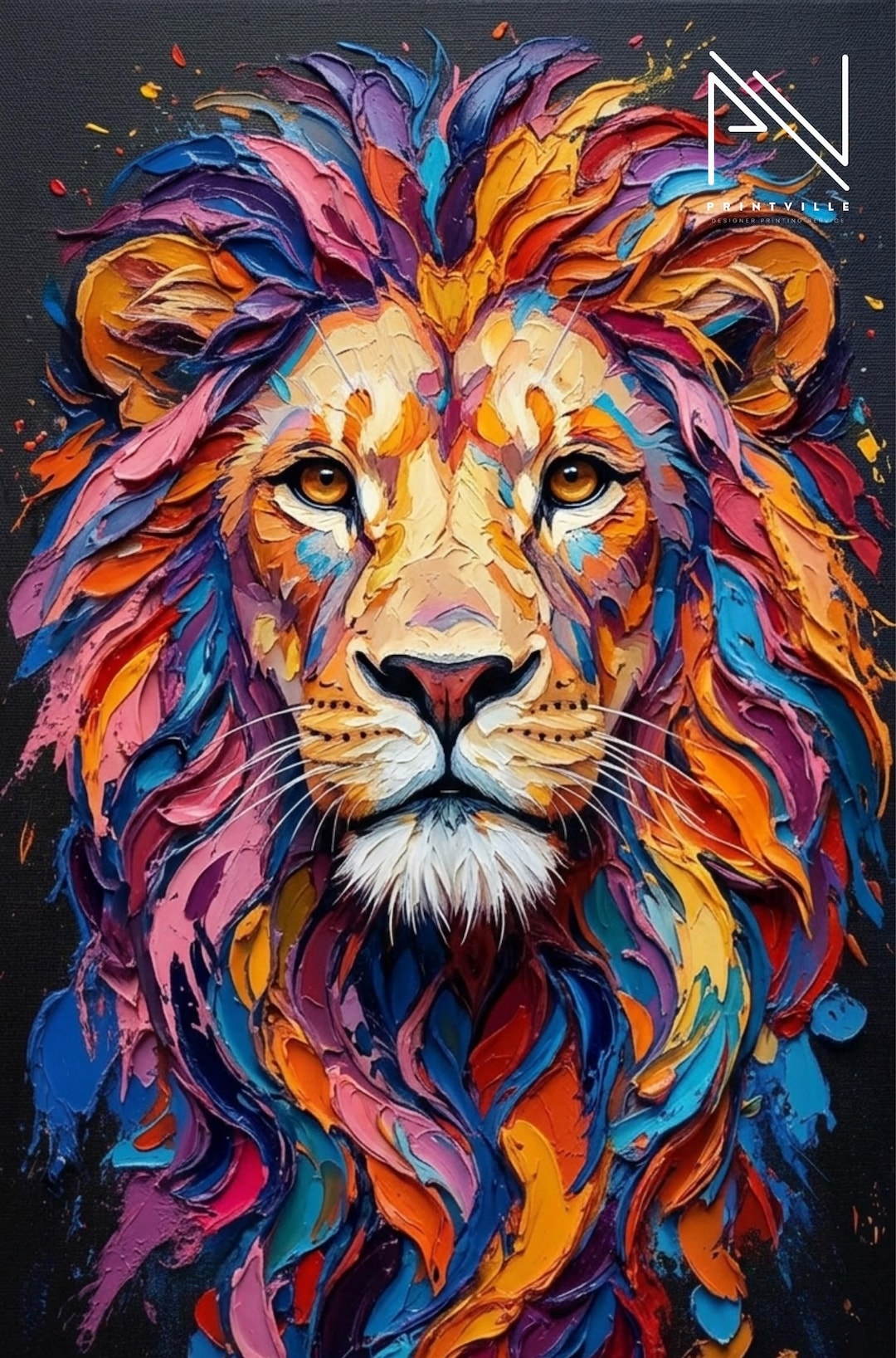 Colorful Lion Wall Art, Abstract Lion Painting, Modern Wildlife Animal ...