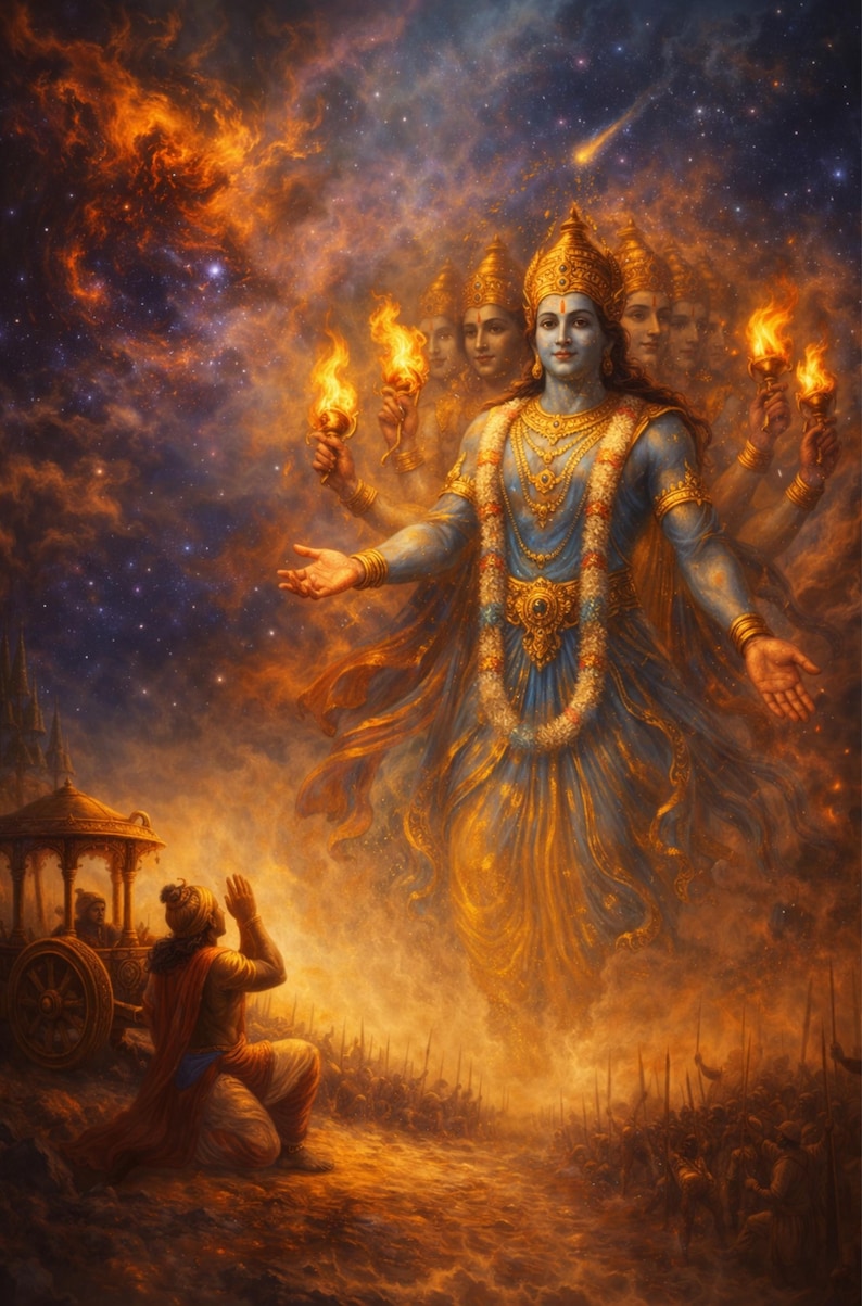 Vishva Rupa Krishna Vishvarupa Wall Art Print, Bhagavad Gita Cosmic Form Painting ...