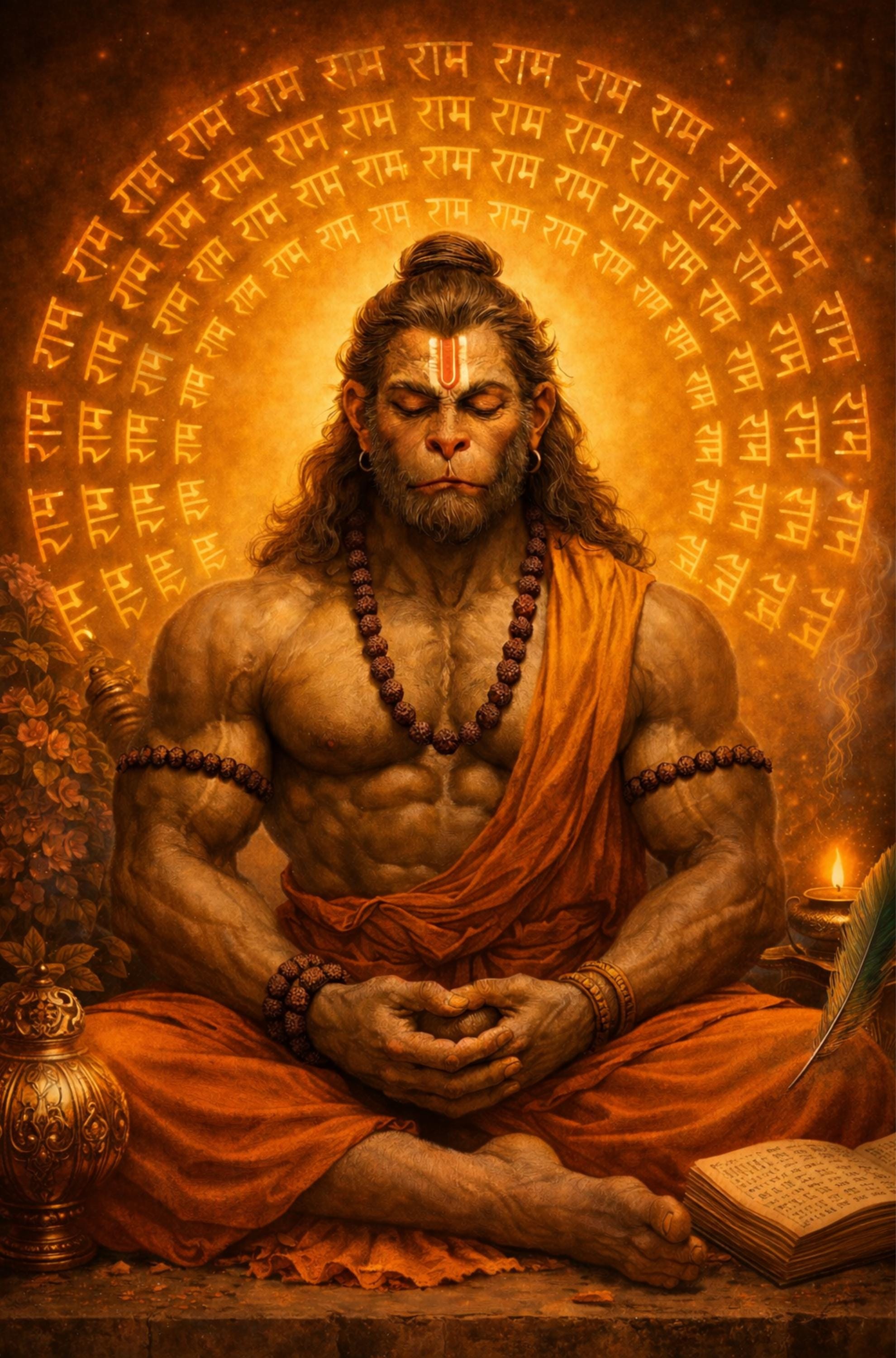 Meditating Hanuman Wall Art | Ram Naam Spiritual Canvas Print | Lord ...