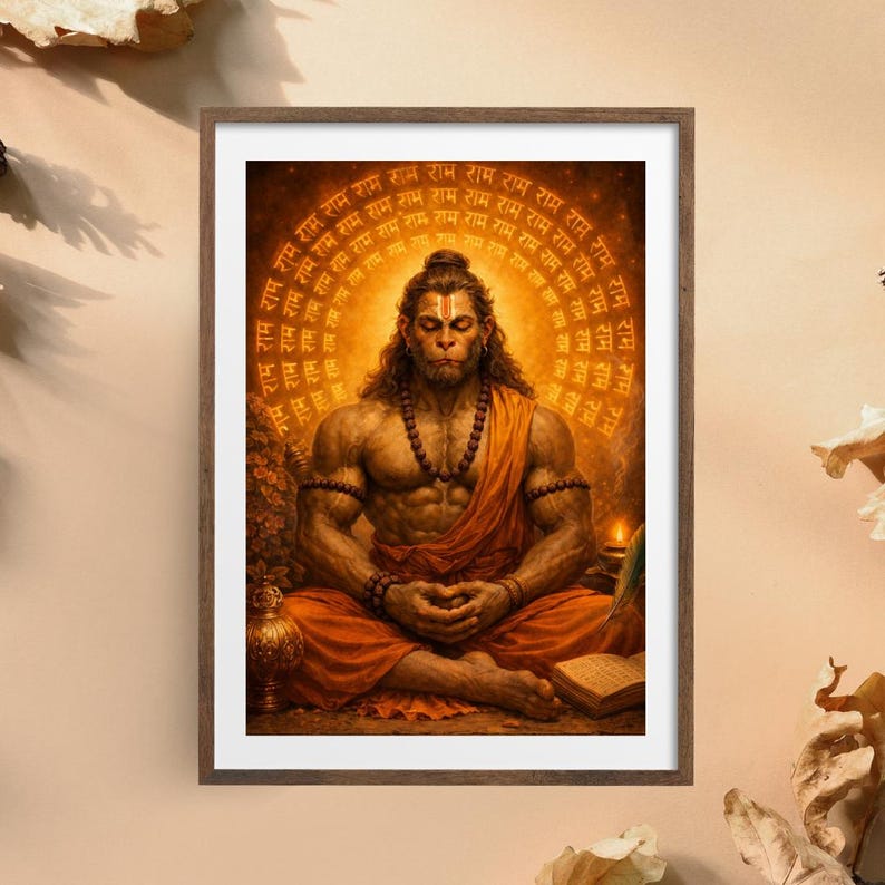 Meditating Hanuman Wall Art | Ram Naam Spiritual Canvas Print | Lord ...