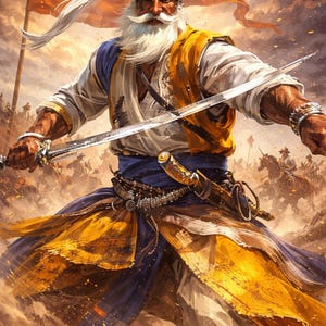 Sikh Warrior Wall Art Print, Khalsa Battle Canvas, Punjabi Religious Decor, Nihang Singh Artwork, Sikh Gift