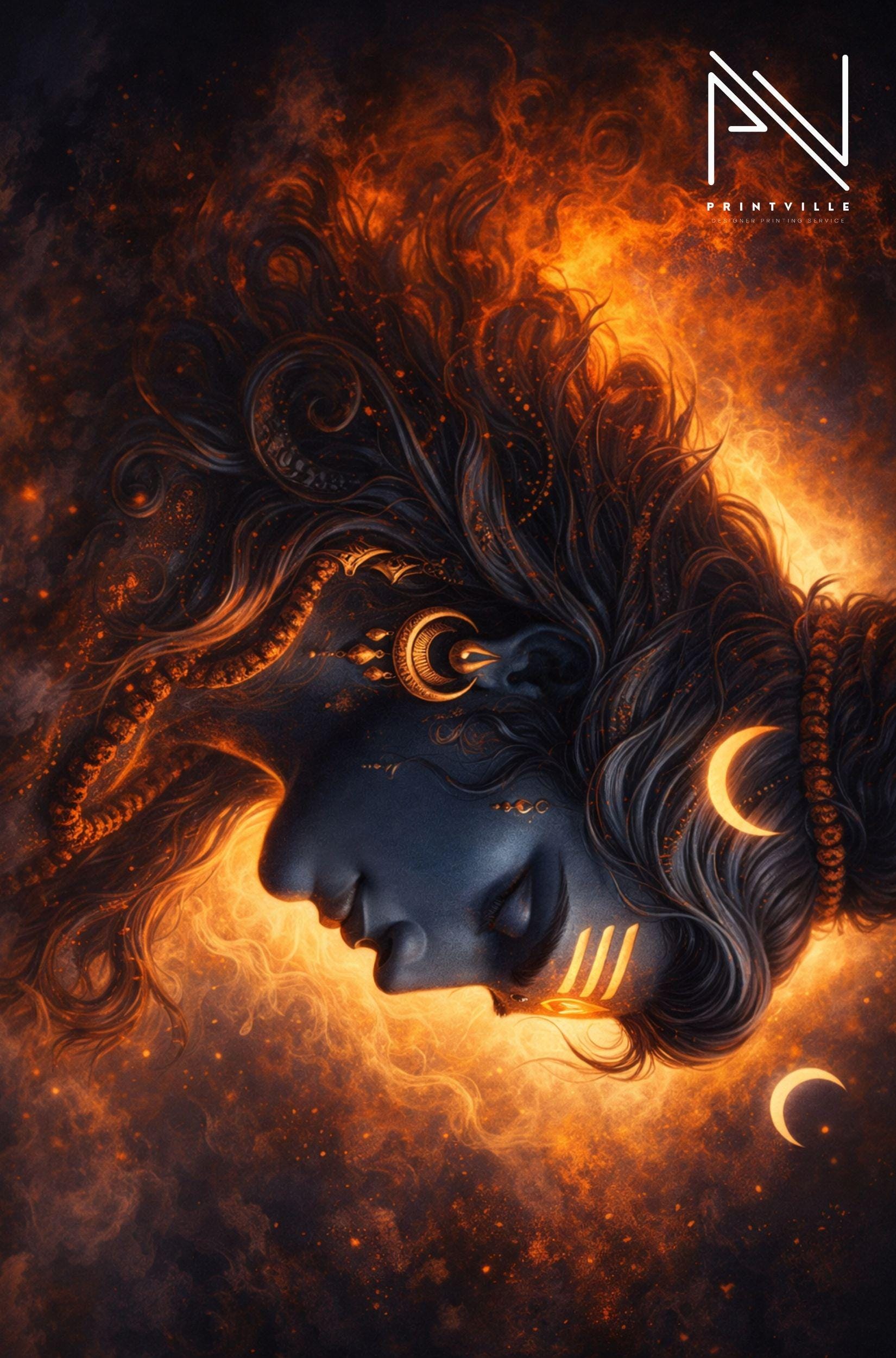 Fiery Lord Shiva Wall Art | Mahadev Side Profile | Cosmic Shiva Hindu ...