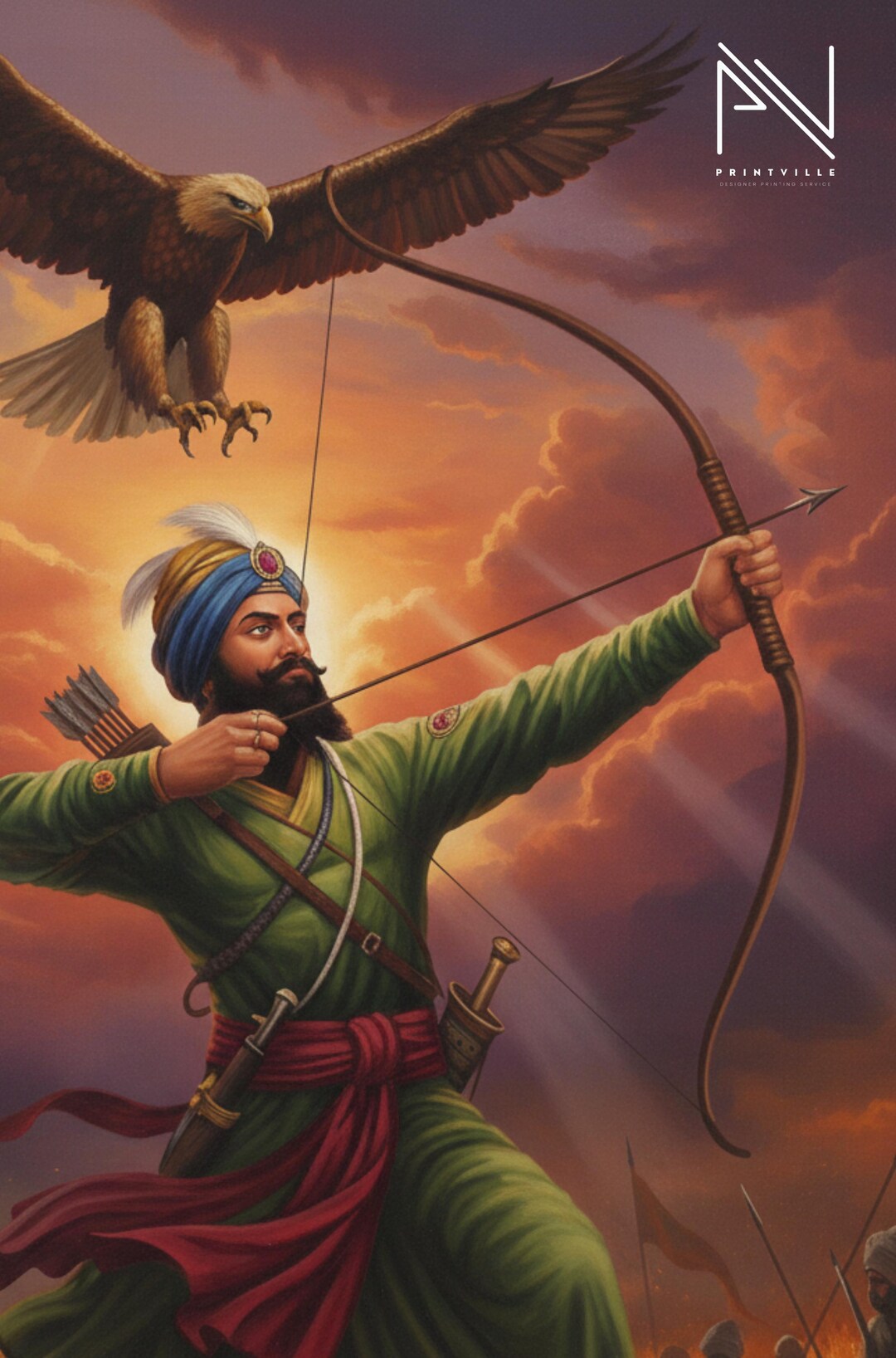 Guru Gobind Singh Ji Archer Wall Art - Sikh Warrior With Eagle - Khalsa ...