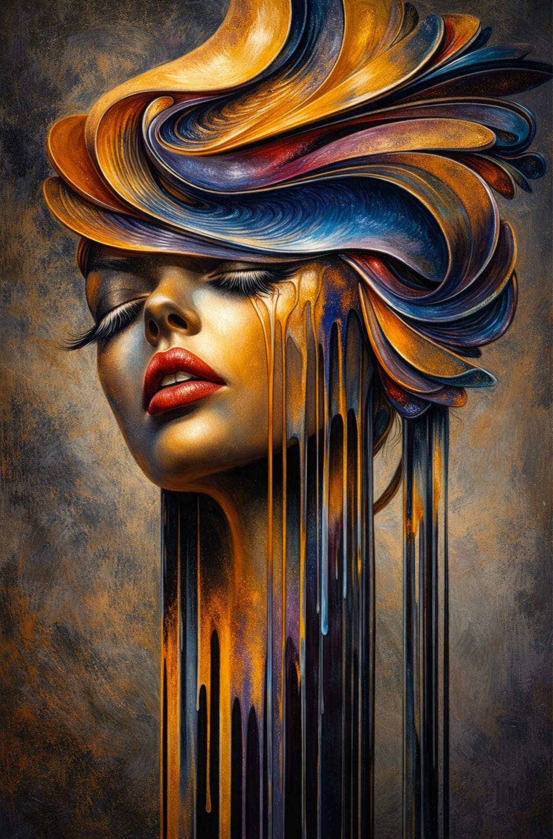 Abstract Woman Wall Art, Modern Female Portrait Print, Fluid Art Face ...