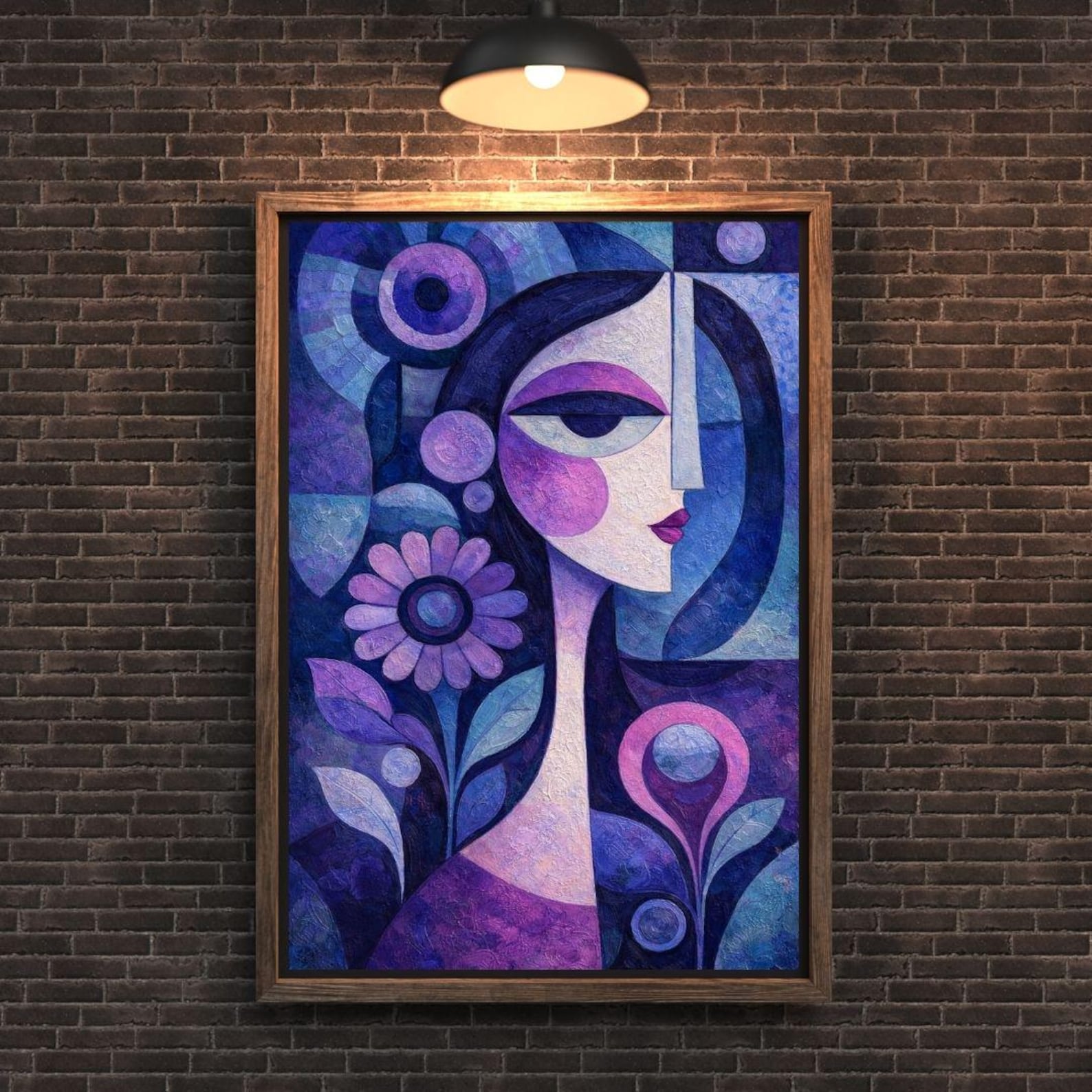 Abstract Woman Face Wall Art Print, Modern Cubist Portrait Painting ...