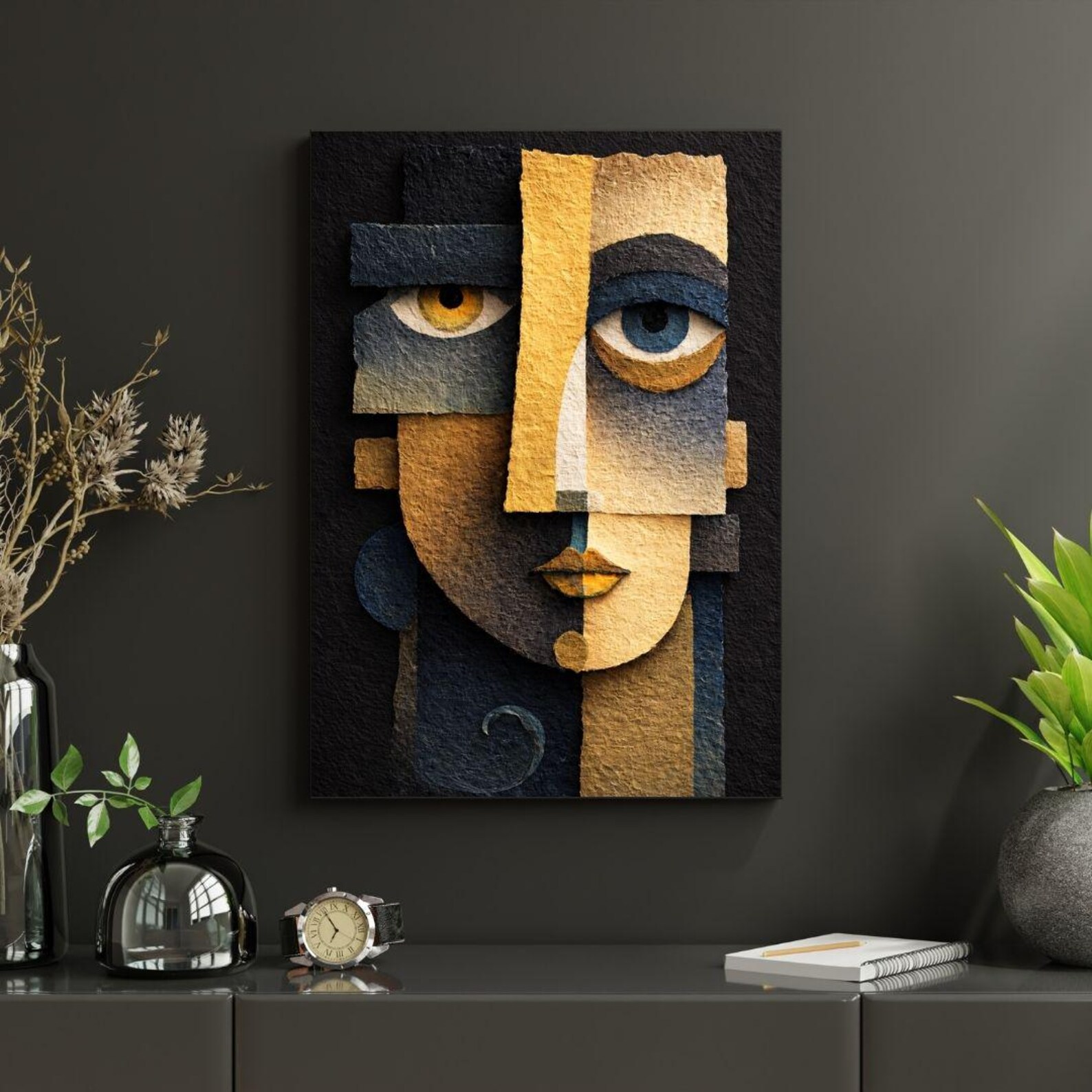 Cubist Face Wall Art, Abstract Portrait Painting, Modern Geometric Face ...