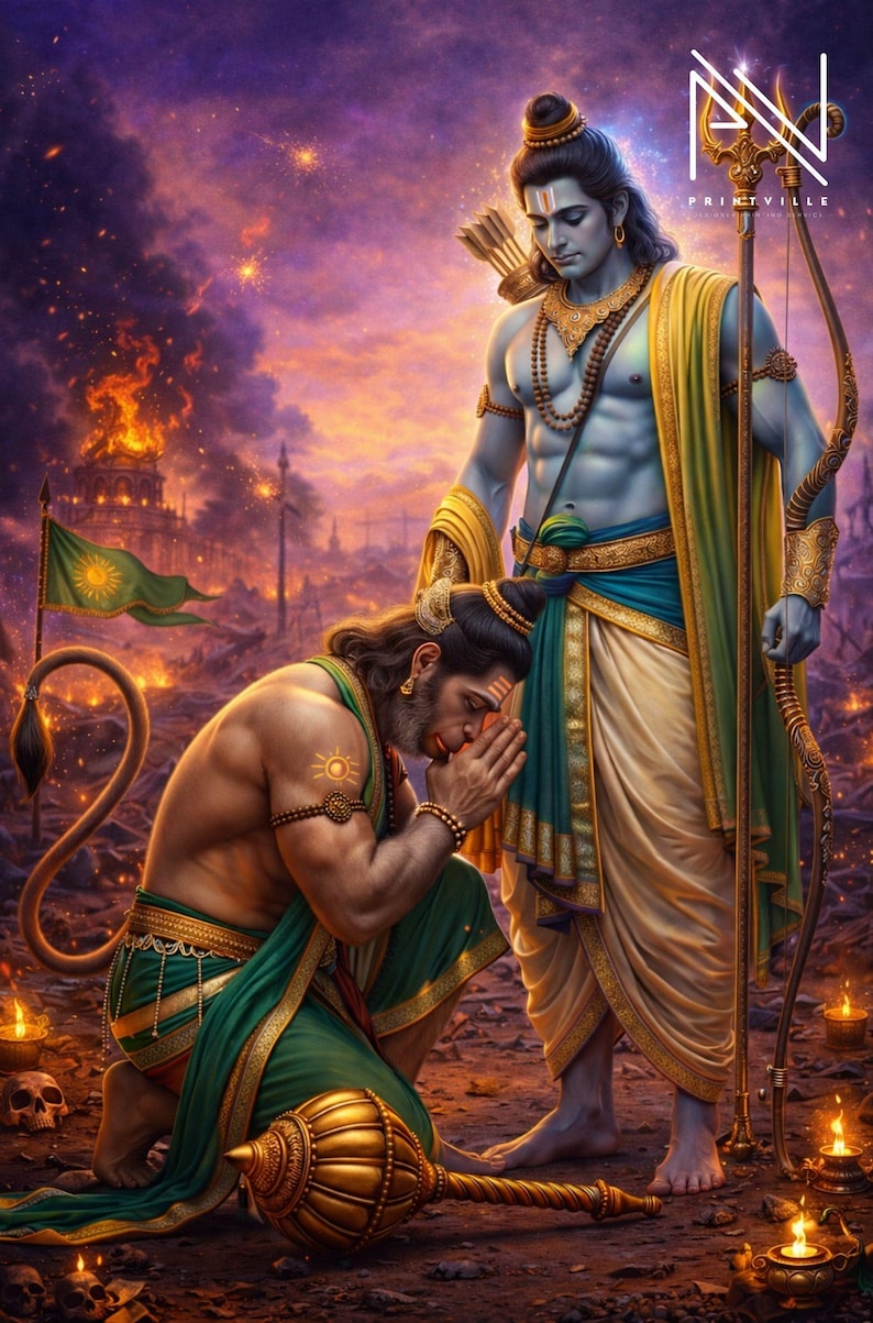 Lord Rama Blessing Hanuman Wall Art Canvas Print | Ram Bhakt Hanuman ...