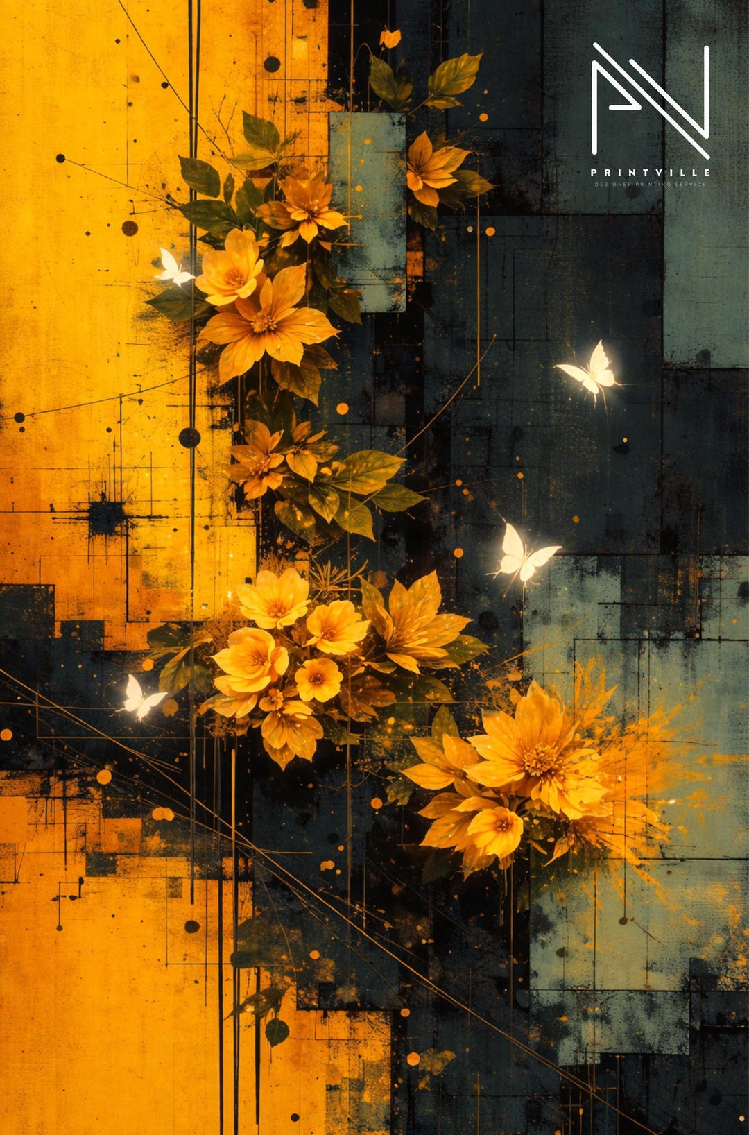 Yellow Floral Abstract Wall Art – Modern Gold Flower Canvas Print - Etsy
