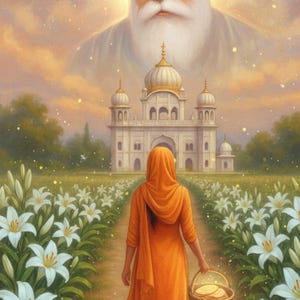 Väggkonst med välsignelser från Guru Nanak Dev Ji – Sikhisk andlig tempelscen – Religiös heminredningstavla