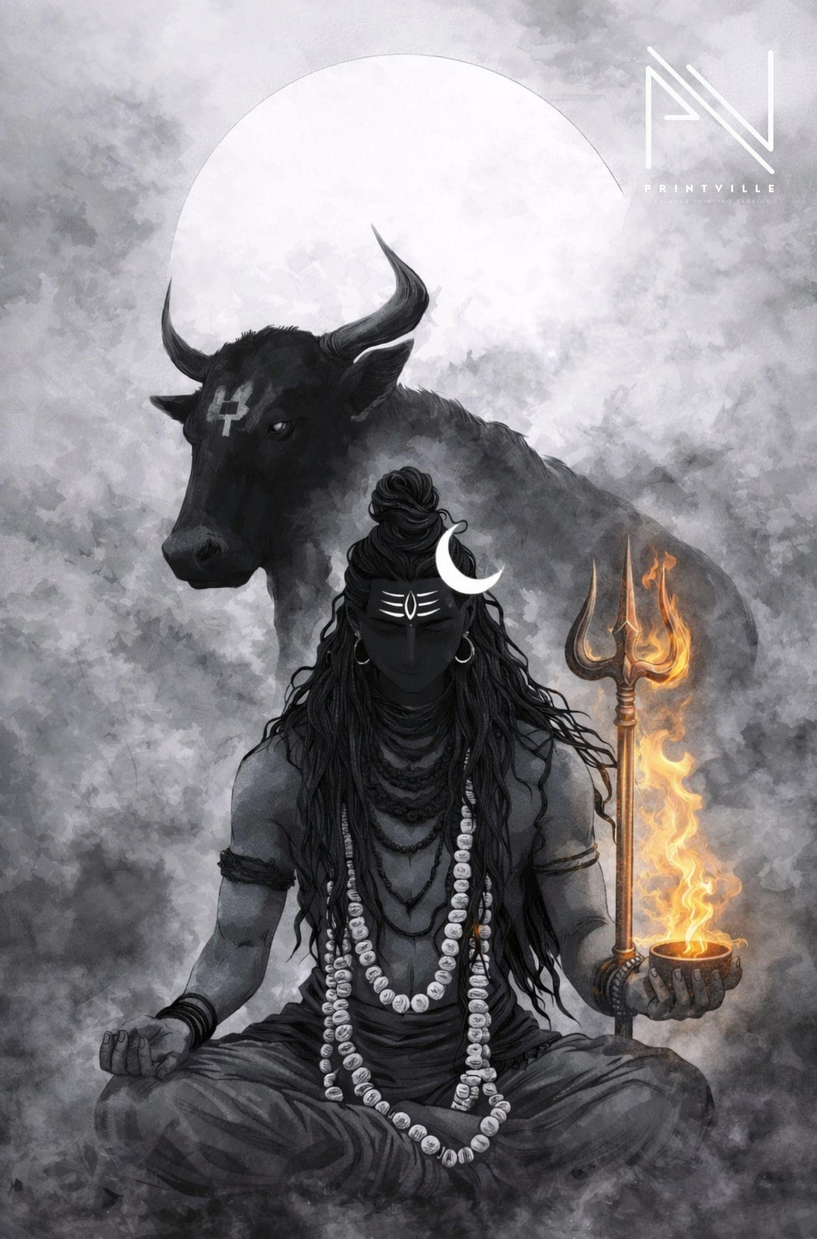 Lord Shiva Meditation Wall Art | Mahadev With Nandi & Trishul ...