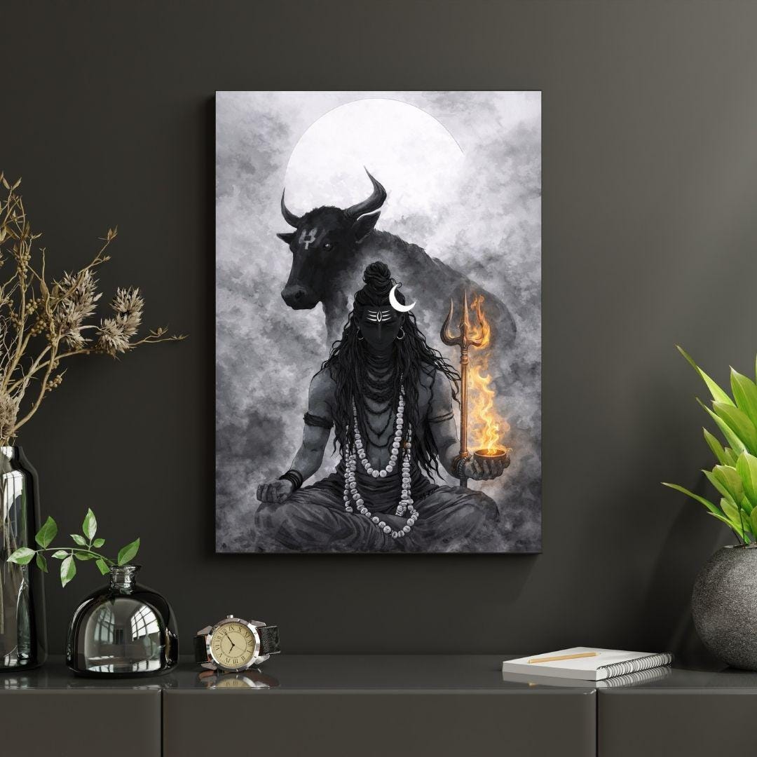 Lord Shiva Meditation Wall Art | Mahadev With Nandi & Trishul ...