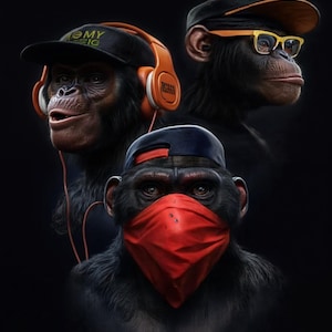 Gangster Monkey Chimps Canvas Plastic Print Canvas