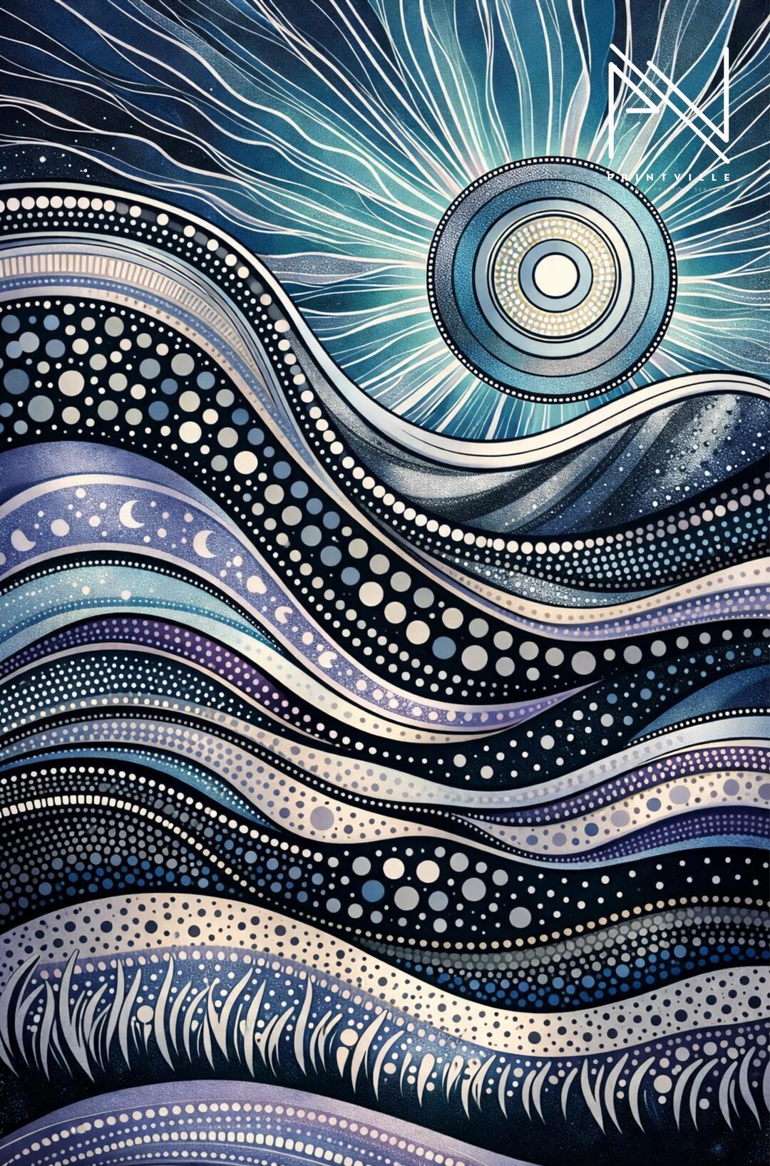 Abstract Night Sky Wall Art, Modern Celestial Dot Art, Moon Phases ...