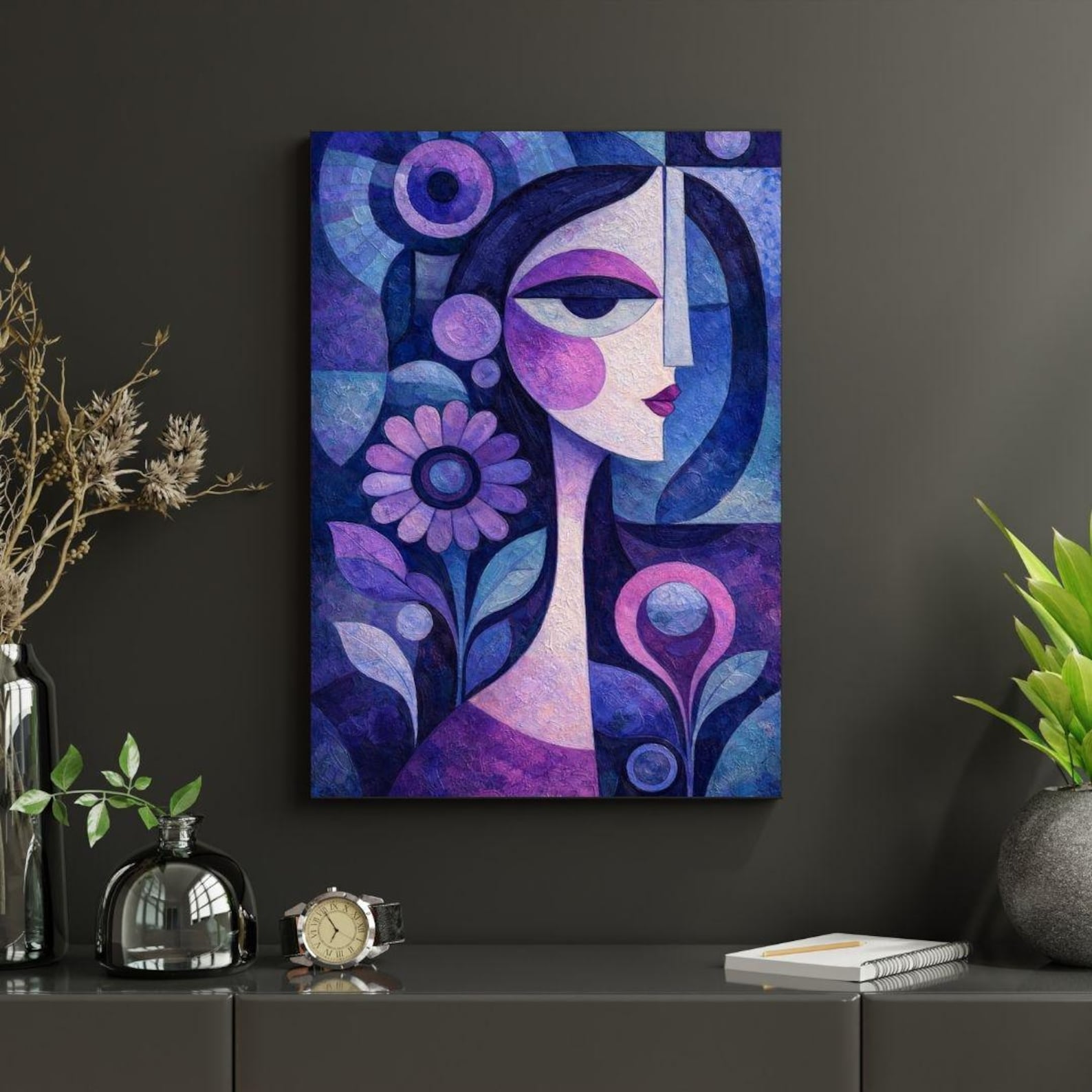 Abstract Woman Face Wall Art Print, Modern Cubist Portrait Painting ...