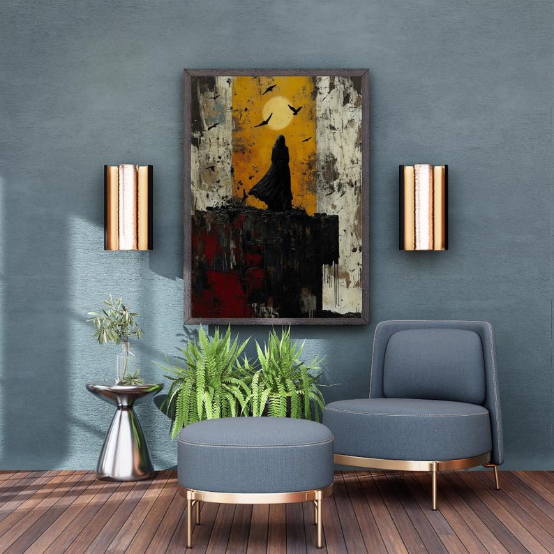 Abstract Daad Gothic Woman Silhouette Wall Art – Dark Sunset Abstract Canvas - Etsy