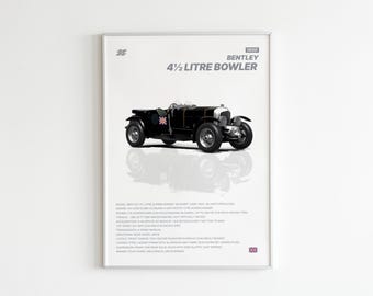 Poster Bentley 4.5 L Blower / Arte murale di auto da corsa d'epoca / Stampa di auto d'epoca del 1930 / Garage retrò, caverna dell'uomo, regalo per marito e fidanzato