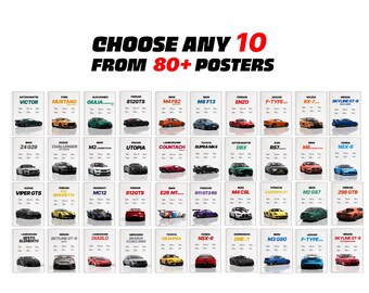 Välj 10 valfria bilaffischer, retrobilaffischer, superbilaffischer, paket, present, pojkrumsinredning, spelrumsinredning, BMW, Ferrari, Lamborghini