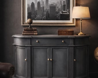 Vintage Gray Sideboard Cabinet, Bow Front Buffet, Entryway Storage Cabinet,Painted Credenza