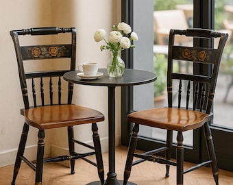 Vintage Hitchcock Dining Chairs – Black Stenciled Windsor Style, Set of 2