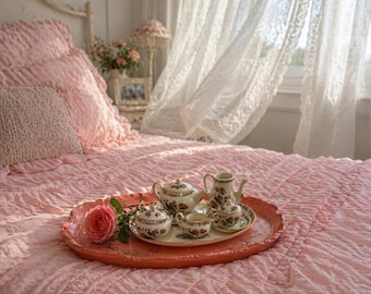 Vintage Miniature Wedgwood Tea Set on Tray Floral Bone Chine