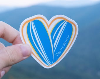 Ukraine Sunflower Seeds Heart Sticker | Stand with Ukraine | Waterproof Laminated Vinyl Sticker