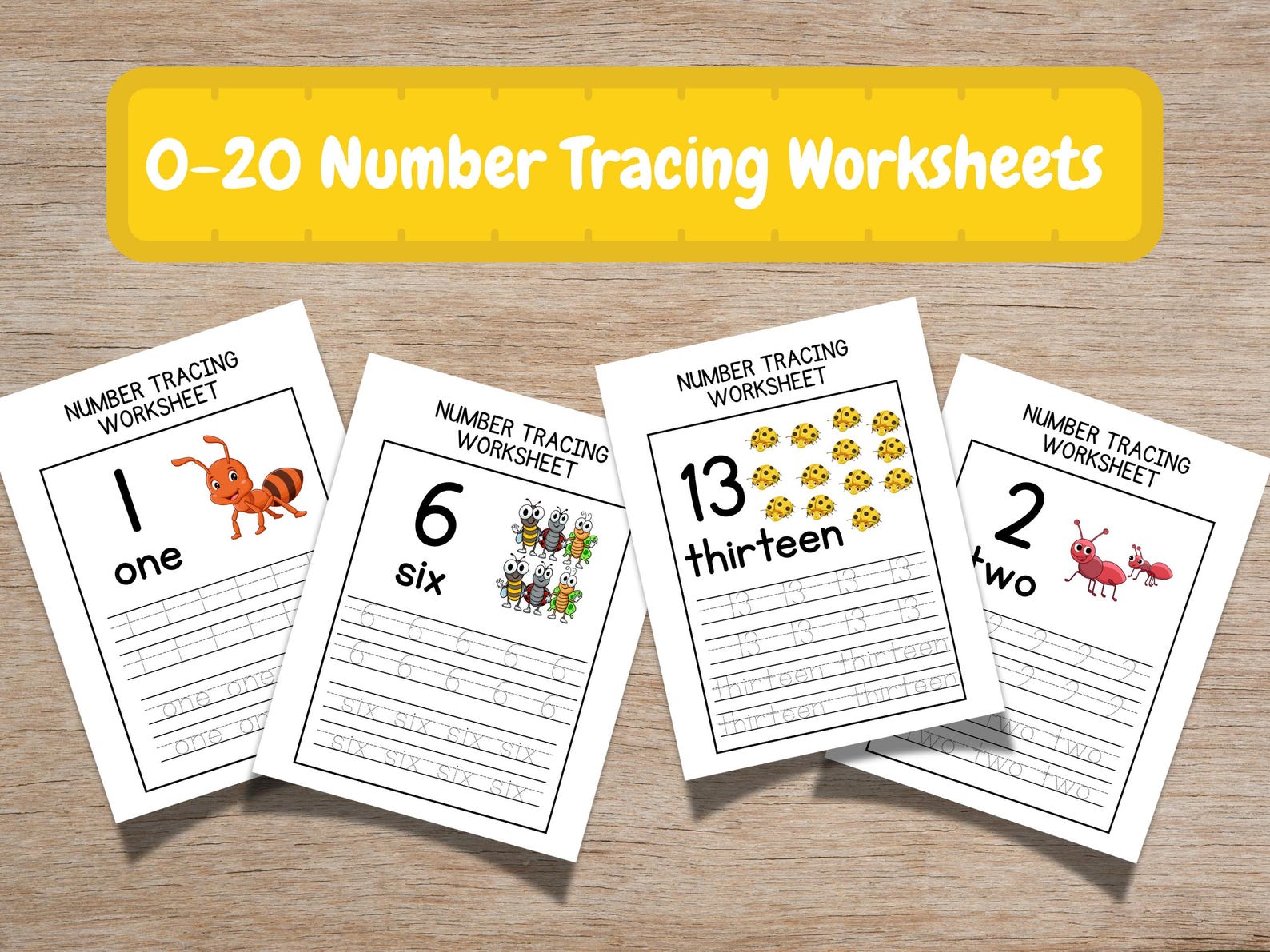 Number Insect Trace Number Tracing Worksheets 1-20: Insect Theme, Writing Practice (digital ...