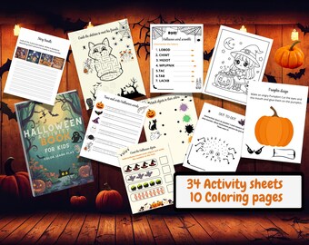 Halloween-aktivitetsbok – Utskrivbara spel och målarbilder (PDF)