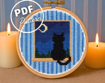 Black Cat Cross Stitch Pattern: Cozy Embroidery DIY (PDF Pattern)