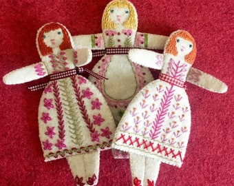 Three Folk Dolls Decorations to make and embroider