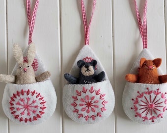 Rabbit, Bear, Cat in pouches