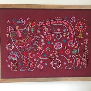 Cat in Flowers water soluble embroidery transfer