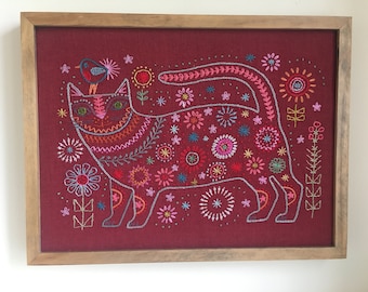 Cat in Flowers water soluble embroidery transfer