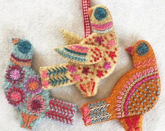 Three French Hens Decorations to make and embroider