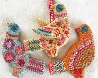 Three French Hens Decorations to make and embroider