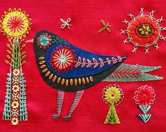 Oiseau fantaisie pour appliqué et broderie