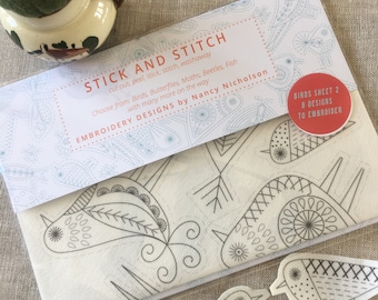 Nancy Nicholson Water soluble embroidery transfers  ... Birds sheet 1 and 2