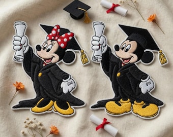 Disney Mickey Minnie Senior 2026 Gestickter Aufnäher, Mickey Minnie Abschlussfeier Aufnäher, Disney inspiriertes Abschlussgeschenk, Rucksack-Jackenaufnäher